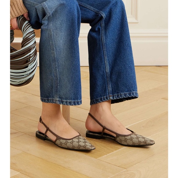 GUCCI GG leather-trimmed slingback flats size 37 - Picture 2 of 11